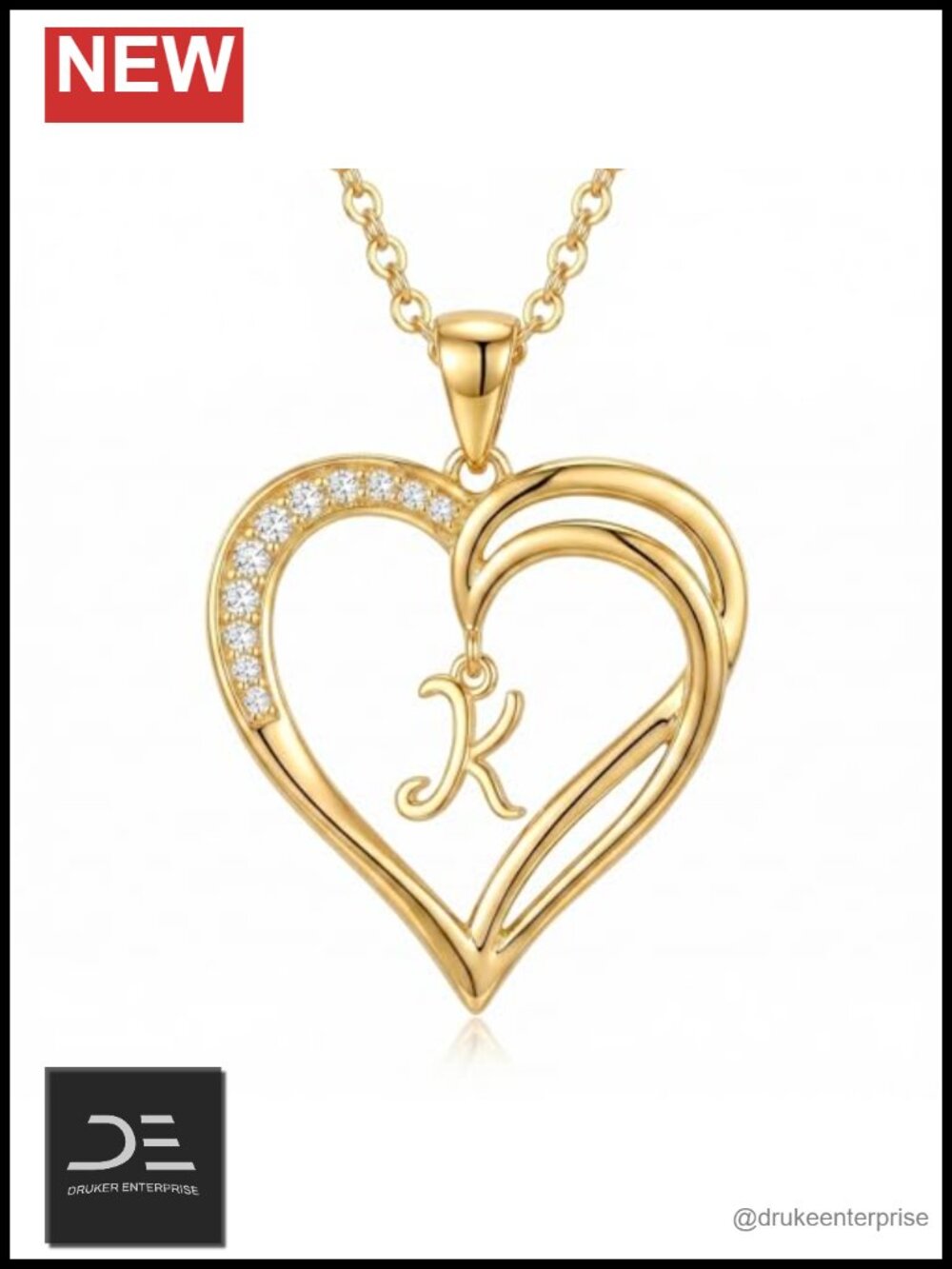 14K Gold Plated Initial K Necklace Women Heart Pendant Dainty Letter Jewelry